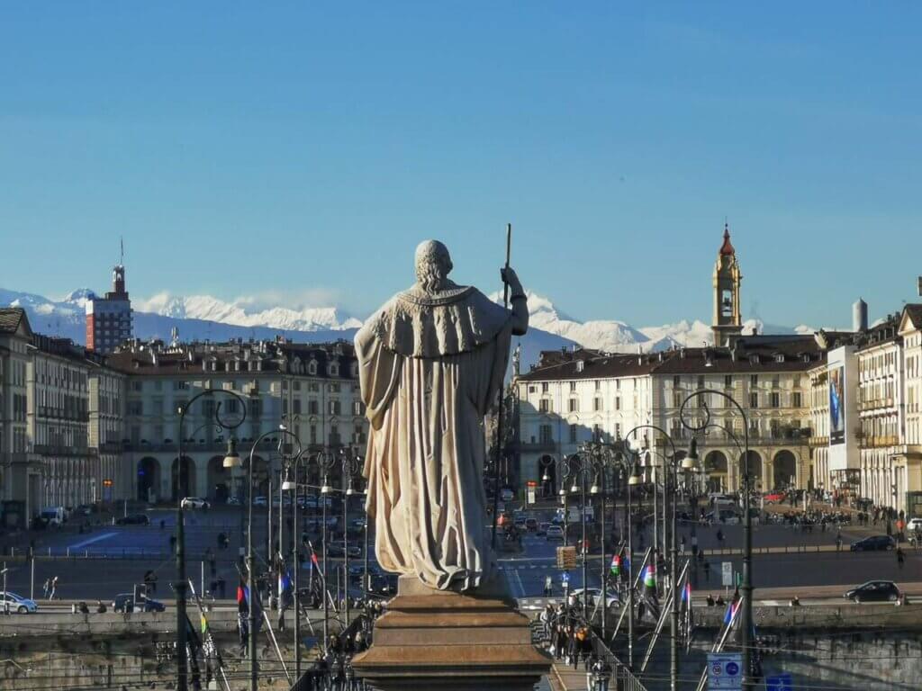 A view of Turin historic center from the Madre di Dio Church. The city is a great destination for day trips from Milan, Italy.